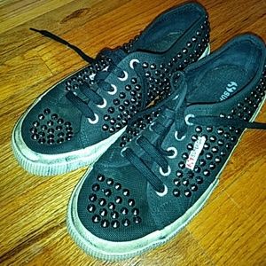 black studded superga sneakers